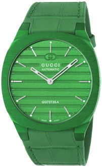 Gucci 40 mm groene aluminium meerlaagse kast, groene messing wijzerplaat met Interlocking G, groene alligator armband Gucci , Green , Dames - ONE Size