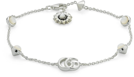 Gucci Armband van sterling zilver en parelmoer met dubbele G en bloemdetails Gucci , Gray , Dames - ONE Size