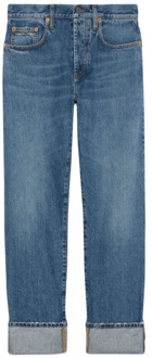 Gucci Blauwe Horsebit Detail Jeans Gucci , Blue , Dames - W27