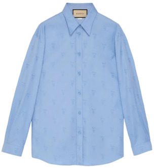 Gucci Blauwe Logo Jacquard Katoenen Overhemd Gucci , Blue , Dames - XS