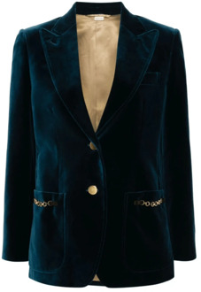 Gucci Blauwe Velours Blazer met Peak Revers Gucci , Blue , Dames - M,S