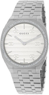 Gucci Diamanten Bezel Roestvrijstalen Armbandhorloge Gucci , Gray , Dames - ONE Size