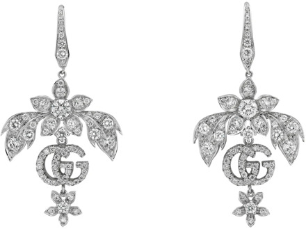 Gucci Flora oorbellen in 18k witgoud en diamanten Gucci , Gray , Dames - ONE Size