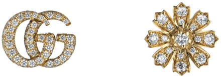 Gucci Flora oorbellen met Double G detail in geel goud en diamanten Gucci , Yellow , Dames - ONE Size