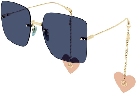 Gucci Gold/Blue Heart Sunglasses Gucci , Yellow , Dames - 62 MM