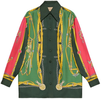 Gucci Groene Zijden Shirt met Harnasprint Gucci , Green , Dames - XS