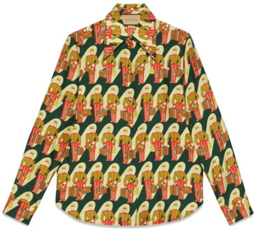 Gucci Groene zijden twill blouse met Gucci-print Gucci , Green , Dames - XS