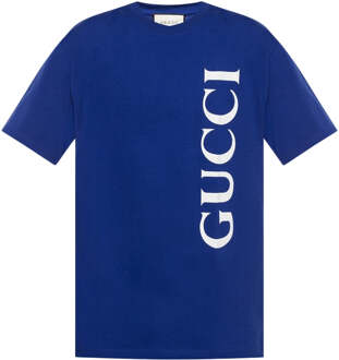 Gucci groot verticaal merklogo regular fit blauw T-shirt