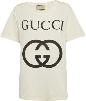 Gucci in elkaar grijpend GG-logo slim-fit wit T-shirt - maat