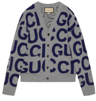 Gucci Intarsia Wol Cardigan met Logo Gucci , Gray , Heren - L,M,S