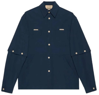 Gucci Katoenen overhemd met rechte puntkraag Gucci , Blue , Heren - XL