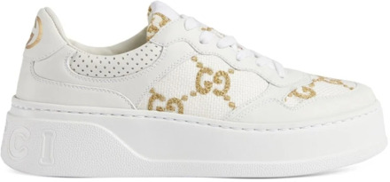 Gucci Lurex GG Geborduurde Leren Sneakers Gucci , White , Dames - 40 Eu,39 1/2 EU