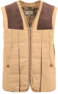 Gucci Moleskin Vest met Suede Details Gucci , Multicolor , Dames - L