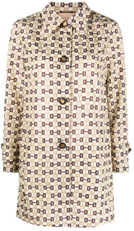 Gucci Nylon Overjas met All-Over Print Gucci , Beige , Dames - S,Xs