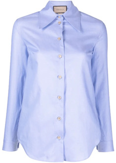 Gucci Overhemd met puntige kraag en lange mouwen, blauw Gucci , Blue , Dames - S,Xs