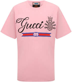 Gucci Oversized fit roze T-shirt met ananaslogo van Gucci