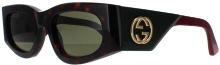 Gucci Rechthoek Dames Havana met Groen en Rood Groen GG1664S Bruin - One Size