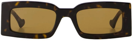 Gucci Rechthoekige zonnebril - Havana/Bruin Gucci , Brown , Dames - ONE Size