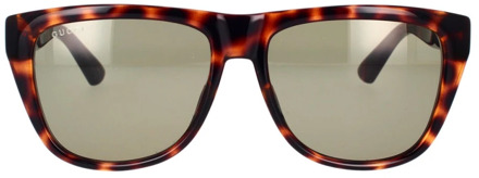 Gucci Rechthoekige zonnebril met gouden logo-details Gucci , Brown , Heren - 57 MM
