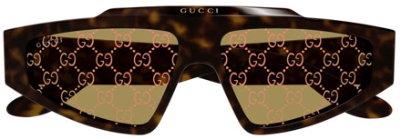 Gucci Retro Rechthoekige Zonnebril met Gele Lenzen Gucci , Brown , Unisex - 58 MM