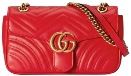Gucci Rode Leren Schoudertas met Gouden Details Gucci , Red , Dames - ONE Size