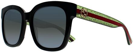 Gucci Square dames zwart met groene en rode glitter grijze gradiënt GG0034SN zonnebril