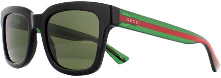Gucci Square Mens zwart en groen met rode streep groene zonnebril - maat