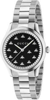 Gucci Stalen armband met bijen en zwarte onyx steendial Gucci , Black , Dames - ONE Size