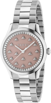 Gucci Stalen armband met bijen op roze gelakte wijzerplaat Gucci , Pink , Dames - ONE Size
