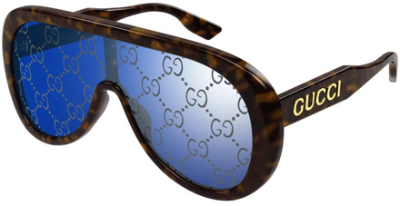 Gucci Stijlvolle zonnebril in Havana/Blauw Gucci , Brown , Heren - ONE Size