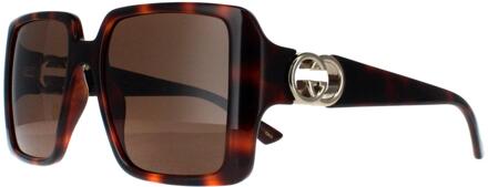 Gucci Vierkant Dames Donker Havana met Goud Donkerbruin GG1692S - maat