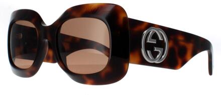 Gucci Vierkant Dames Havana met Zilver Bruin GG1695S - One Size