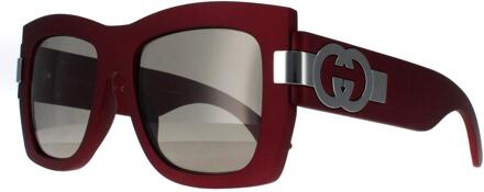 Gucci Vierkant Dames Rood met Zilvergrijs met Licht Zilver Spiegel GG1688S - One Size