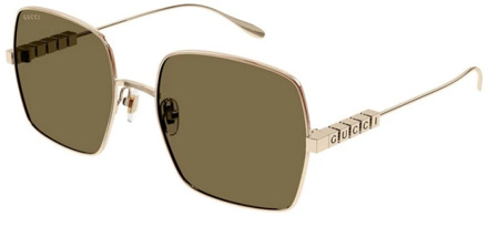 Gucci Vierkante zonnebril met metalen montuur Gucci , Yellow , Dames - 57 MM