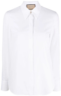 Gucci Witte Logo-Geborduurde Katoenen Overhemd Gucci , White , Dames - S