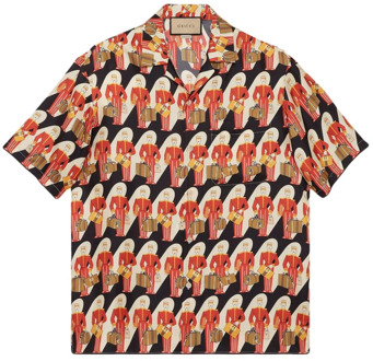 Gucci Zijden Twill Bowling Shirt met All-Over Print Gucci , Multicolor , Heren