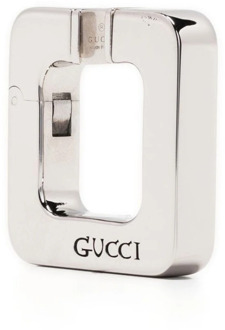Gucci Zilveren Oorbellen met Reliëf Logo Gucci , Gray , Dames - ONE Size