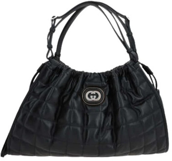 Gucci Zwarte Gewatteerde Handtas met Zilveren Hardware Gucci , Black , Dames - ONE Size