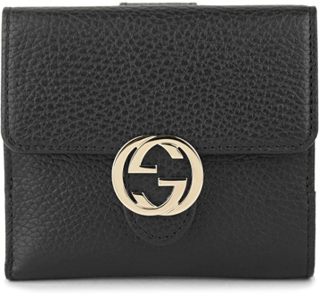 Gucci Zwarte leren bifold portemonnee met Gucci logo Gucci , Black , Dames - ONE Size