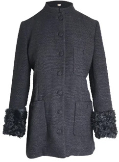 Gucci Zwarte Wol Tweed Jas Gucci Vintage , Black , Dames - M