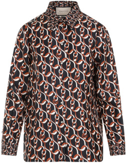 Gucci Zwarte Zijden Shirt Interlocking G Print Gucci , Multicolor , Dames - 2XS