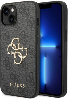 Guess 4G Big Metal Logo iPhone 14 Hybrid Case - Zwart