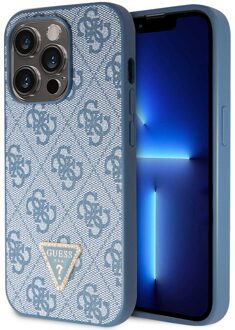 Guess 4G Logo Triangle Strass Backcover voor de Apple iPhone 15 Pro - Blauw