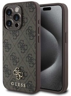 Guess 4G Metal Logo Backcover MagSafe voor de Apple iPhone 15 - Bruin