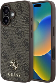 Guess 4G Metal Logo Backcover MagSafe voor de Apple iPhone 16 - Bruin