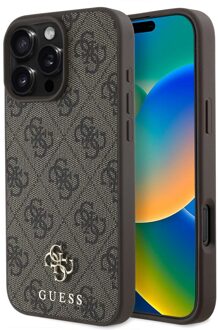 Guess 4G Metal Logo Backcover MagSafe voor de Apple iPhone 16 Pro Max - Bruin