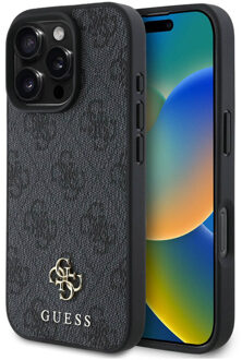 Guess 4G Metal Logo Backcover MagSafe voor de Apple iPhone 16 Pro - Zwart