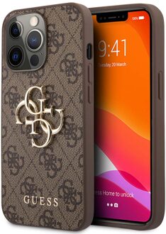 Guess 4G Metal Logo Backcover voor de Apple iPhone 13 Pro Max - Bruin