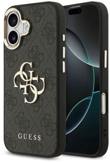 Guess 4G Metal Logo Backcover voor de Apple iPhone 17 - Gold Edge - Black Zwart