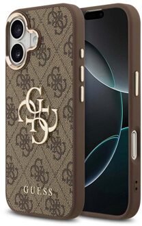 Guess 4G Metal Logo Backcover voor de Apple iPhone 17 - Gold Edge - Brown Bruin